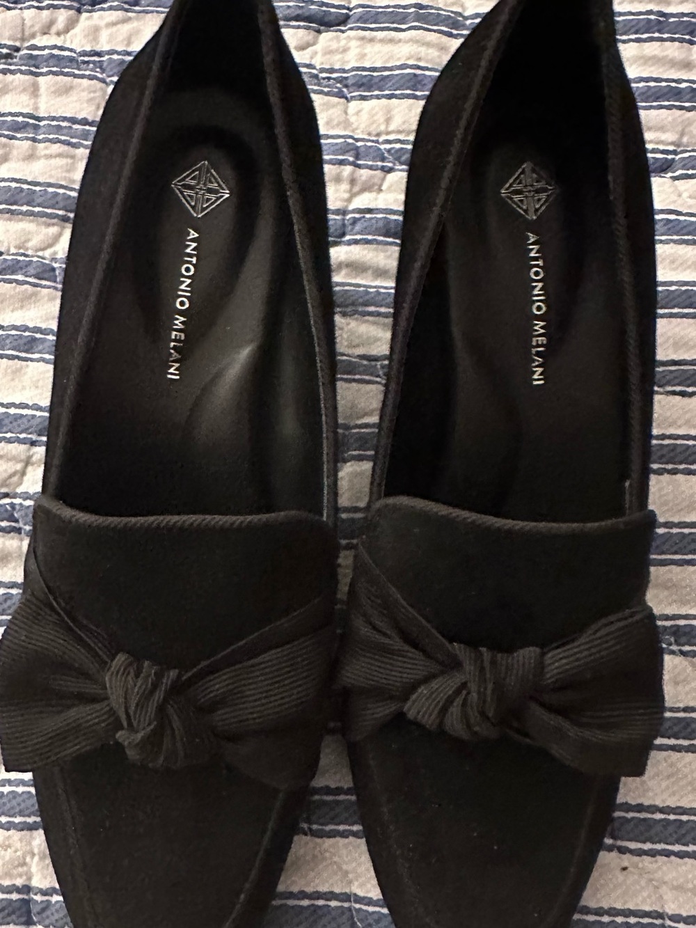 Antonio Melani Darleane Black Suede Bow Block Heel Loafers Size 9M